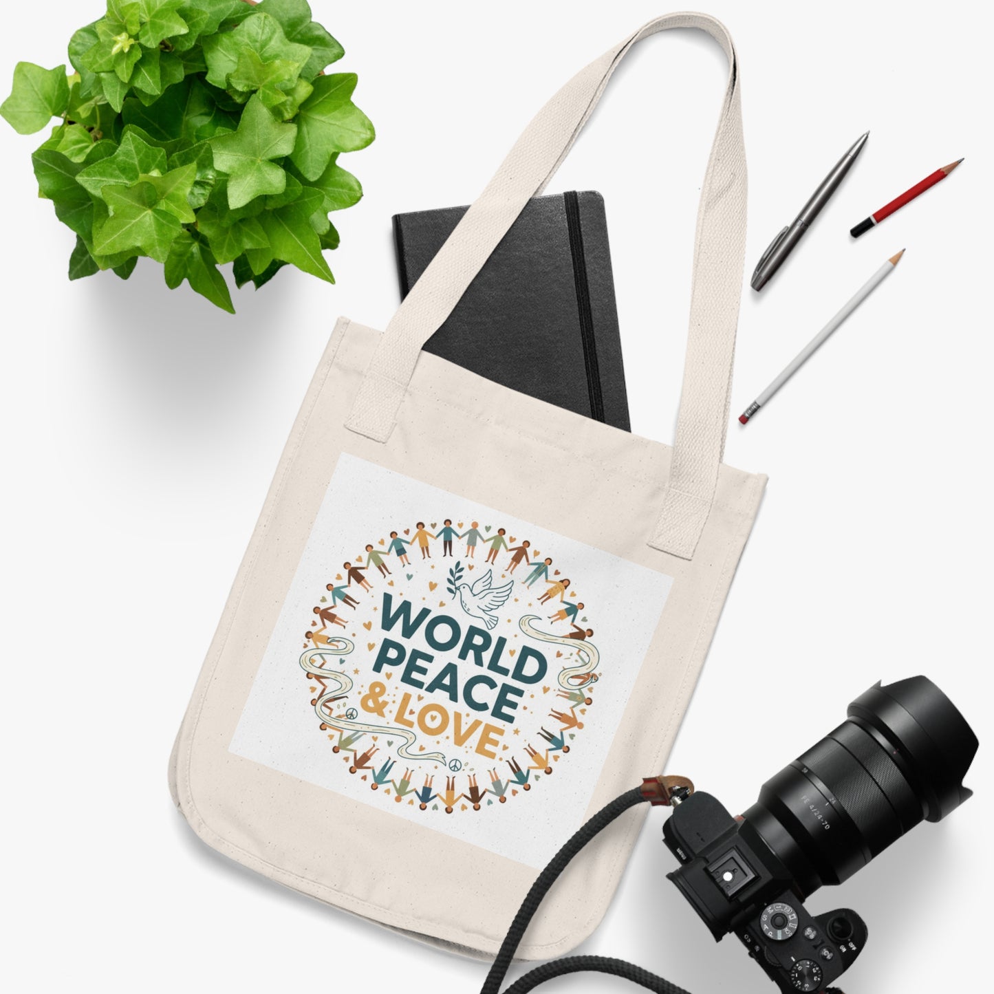 World Peace & Love Organic Canvas Tote Bag