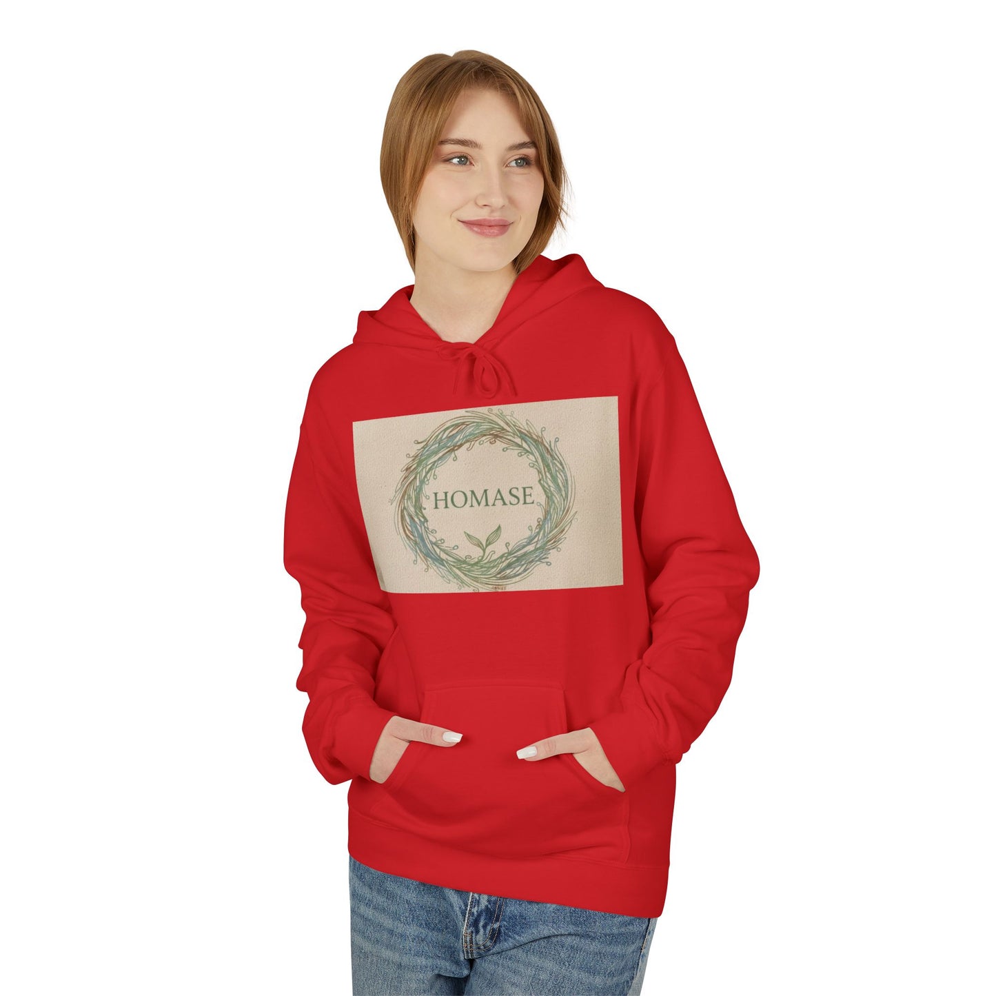 Cozy Unisex Fleece Hoodie with Nature Wreath Design