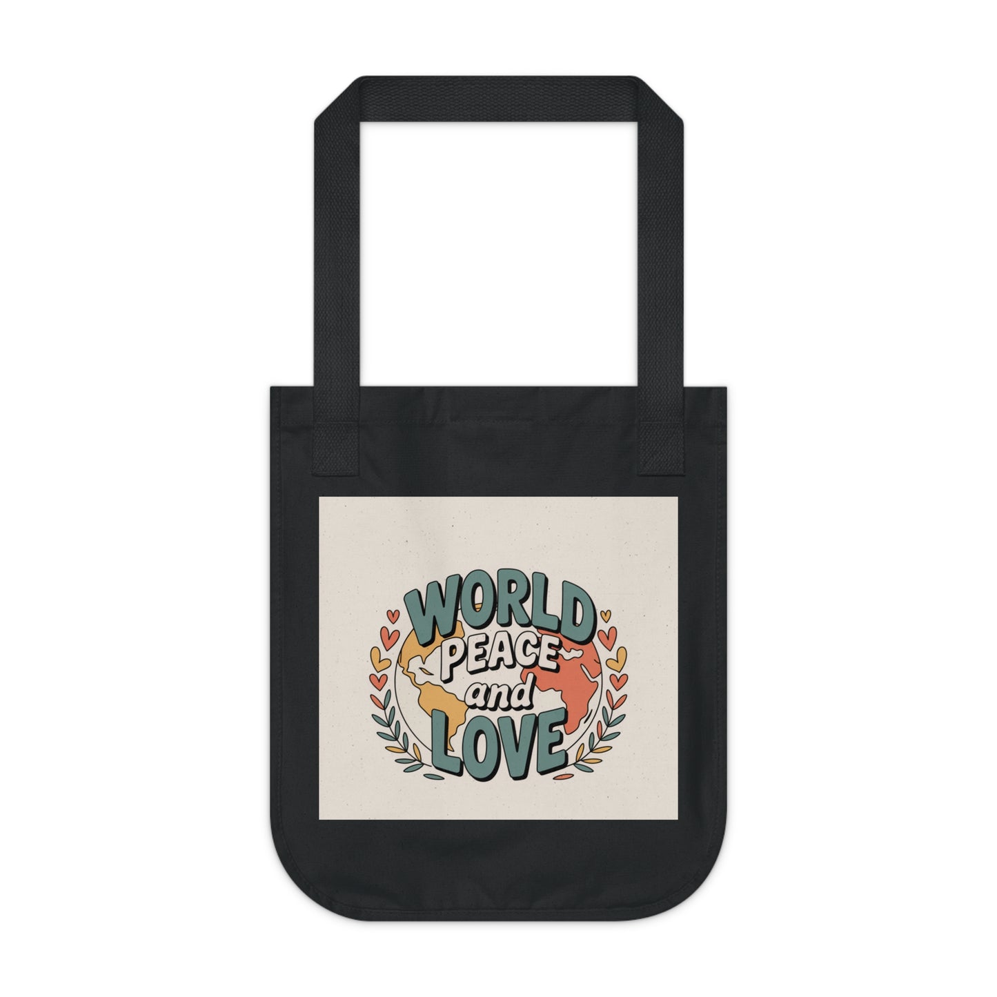 Eco-Friendly Organic Canvas Tote Bag - World Peace and Love Design