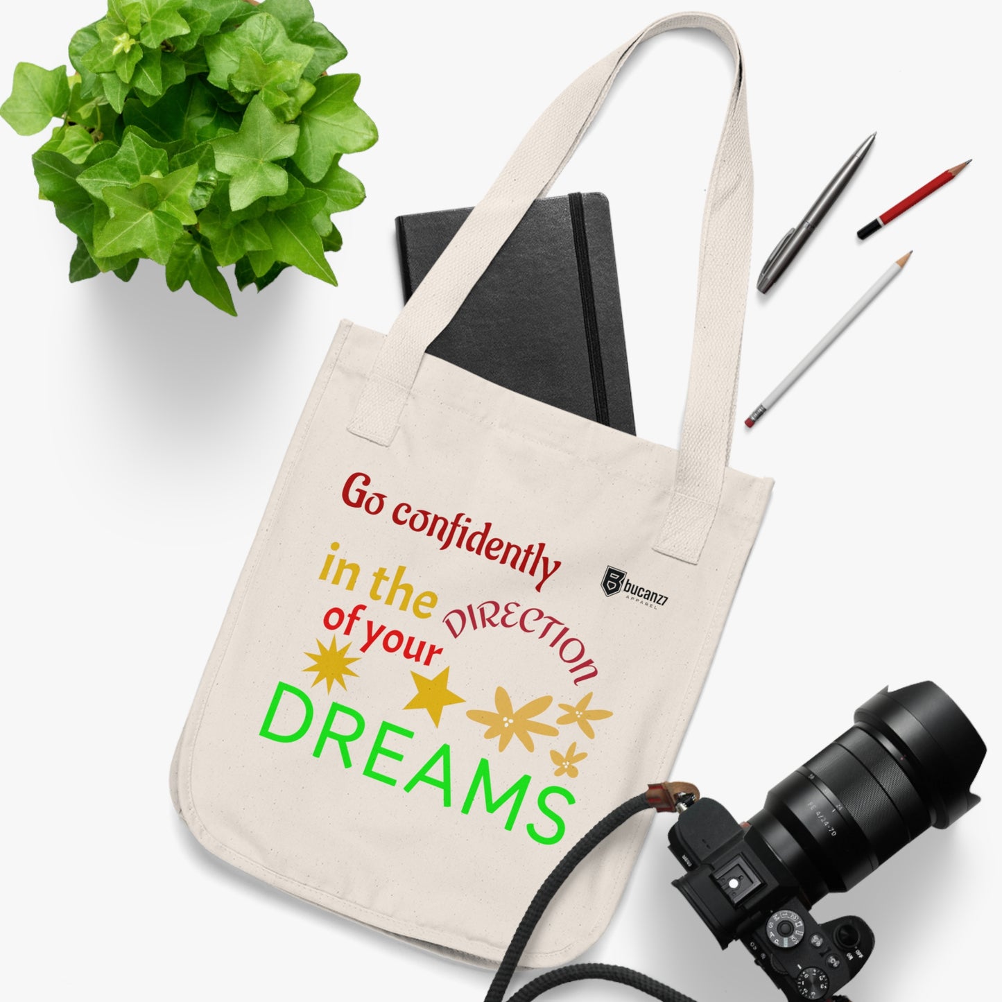 Motivational Organic Canvas Tote Bag - Go Confidently Toward Your Dreams