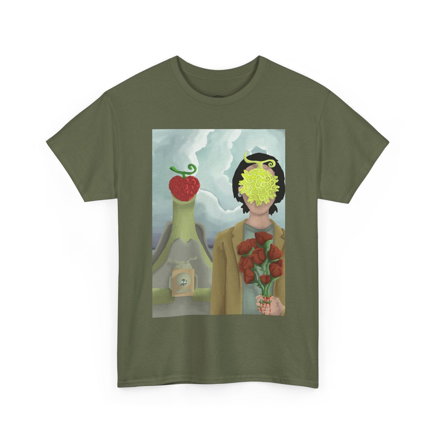 Surreal Floral Portrait T-Shirt — Artistic Apple & Flower Graphic Tee