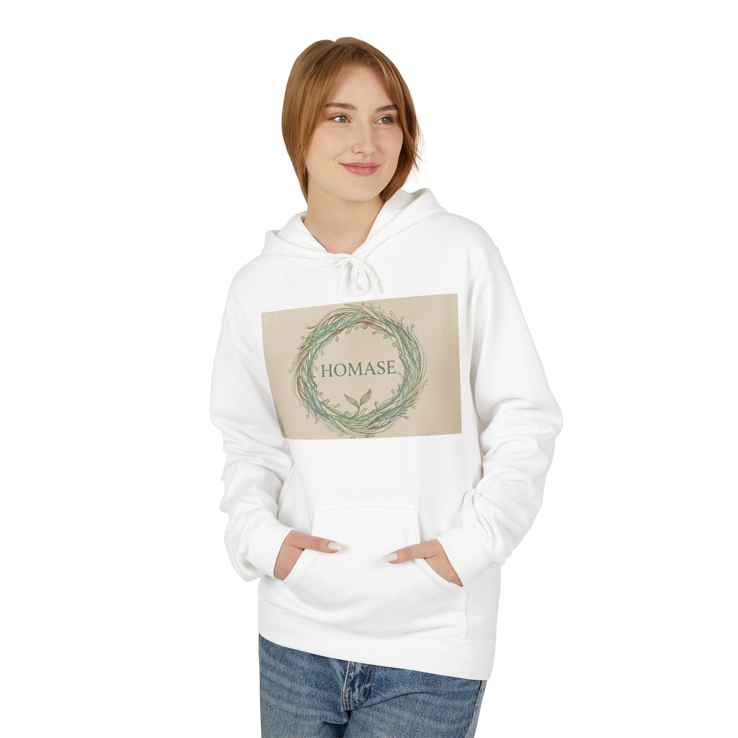 Cozy Unisex Fleece Hoodie with Nature Wreath Design
