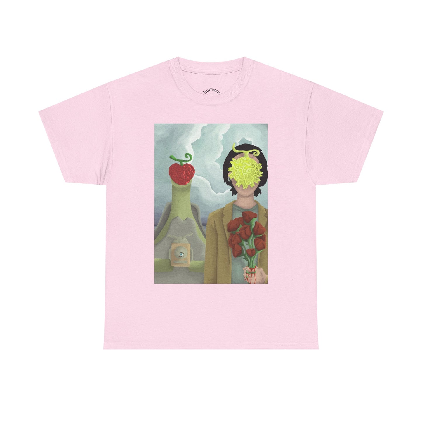 Surreal Floral Portrait T-Shirt — Artistic Apple & Flower Graphic Tee