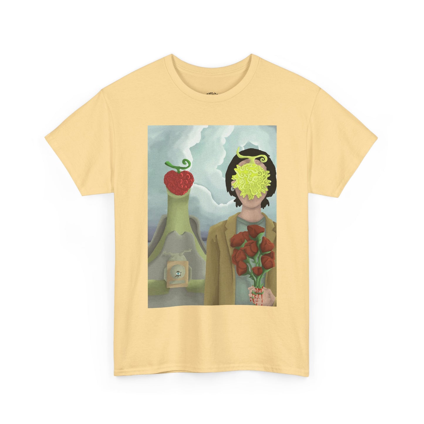 Surreal Floral Portrait T-Shirt — Artistic Apple & Flower Graphic Tee