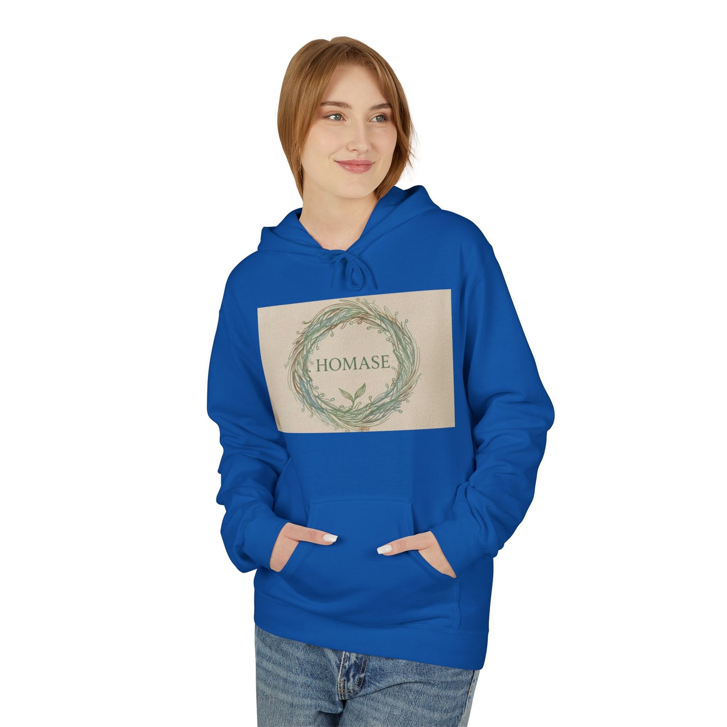 Cozy Unisex Fleece Hoodie with Nature Wreath Design