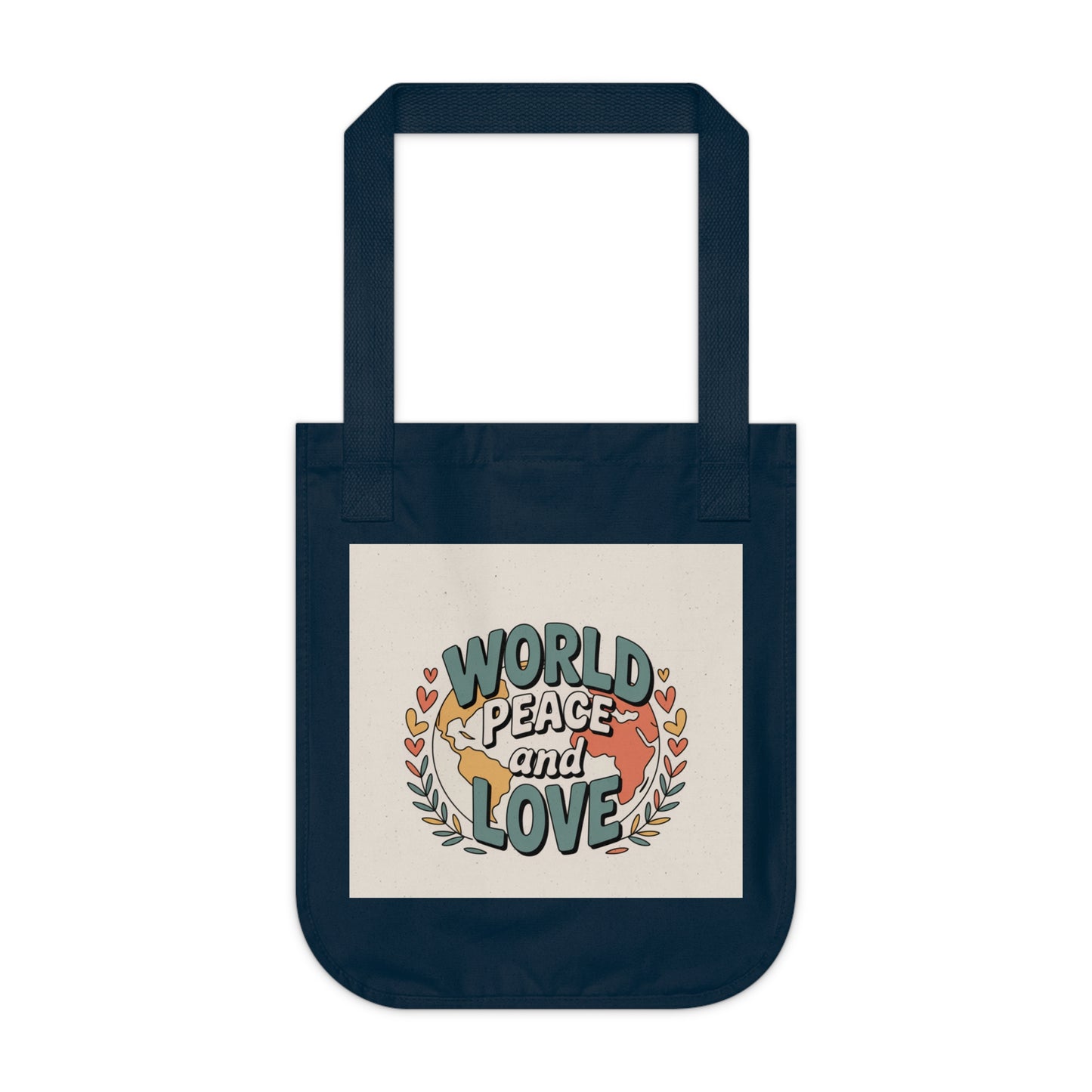Eco-Friendly Organic Canvas Tote Bag - World Peace and Love Design