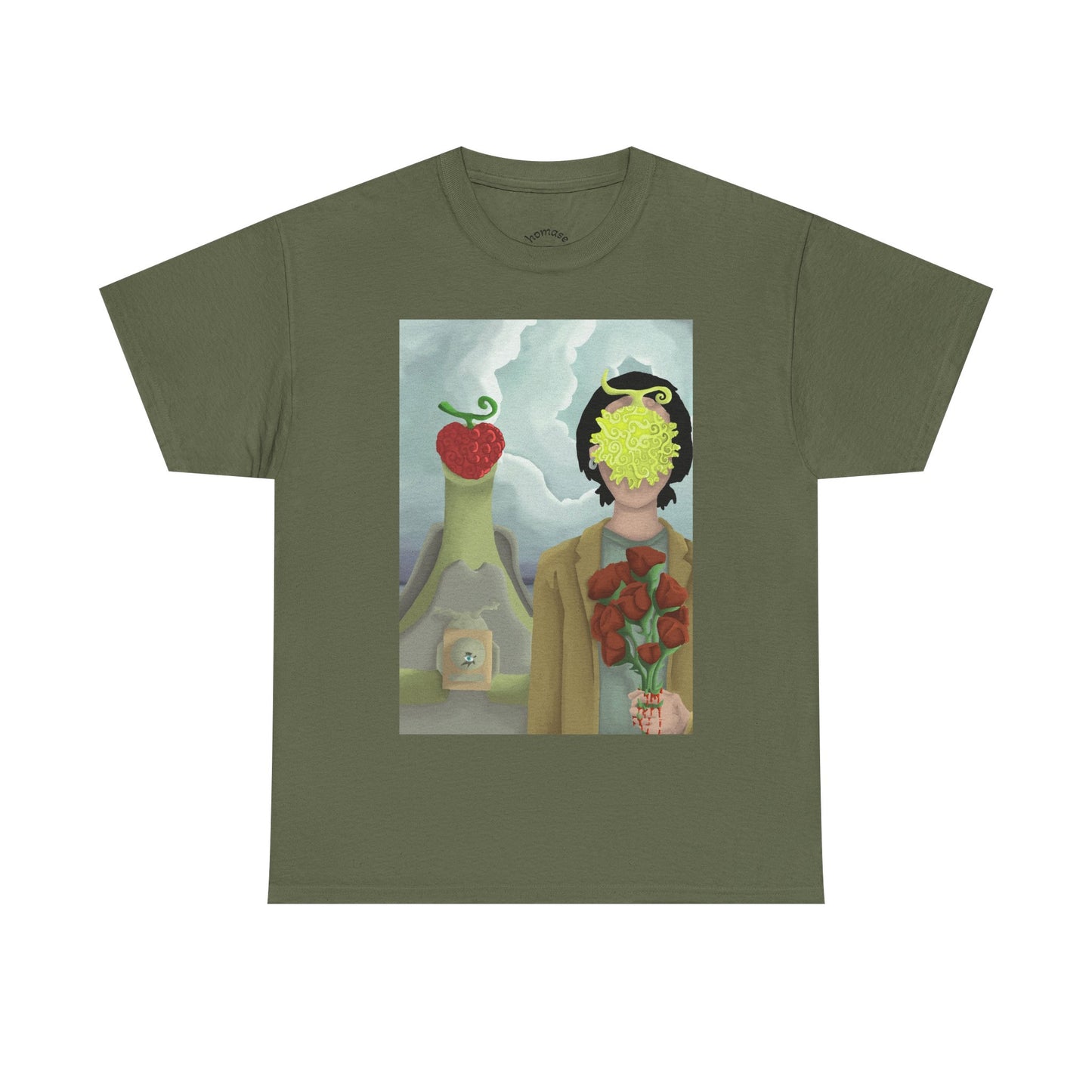 Surreal Floral Portrait T-Shirt — Artistic Apple & Flower Graphic Tee