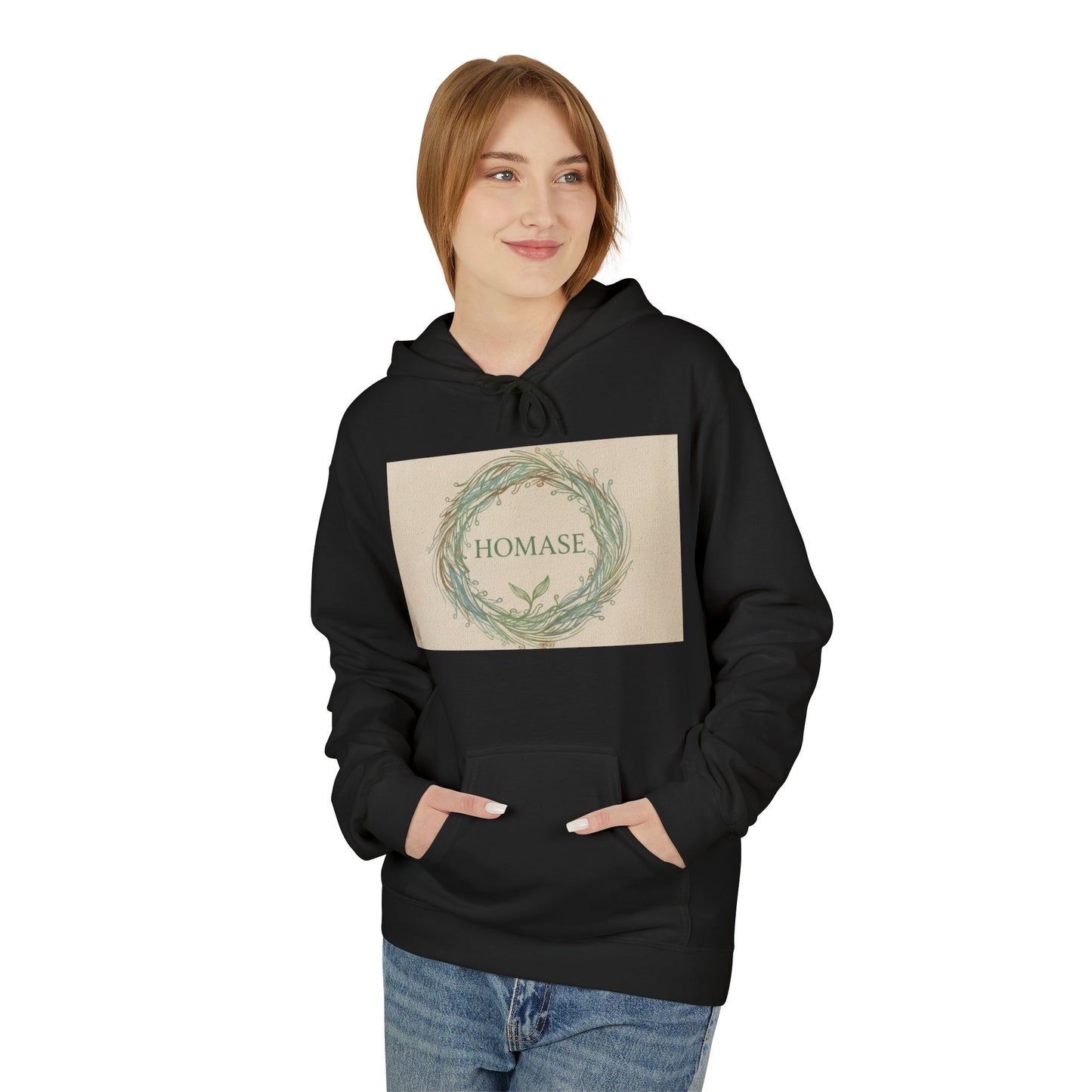 Cozy Unisex Fleece Hoodie with Nature Wreath Design