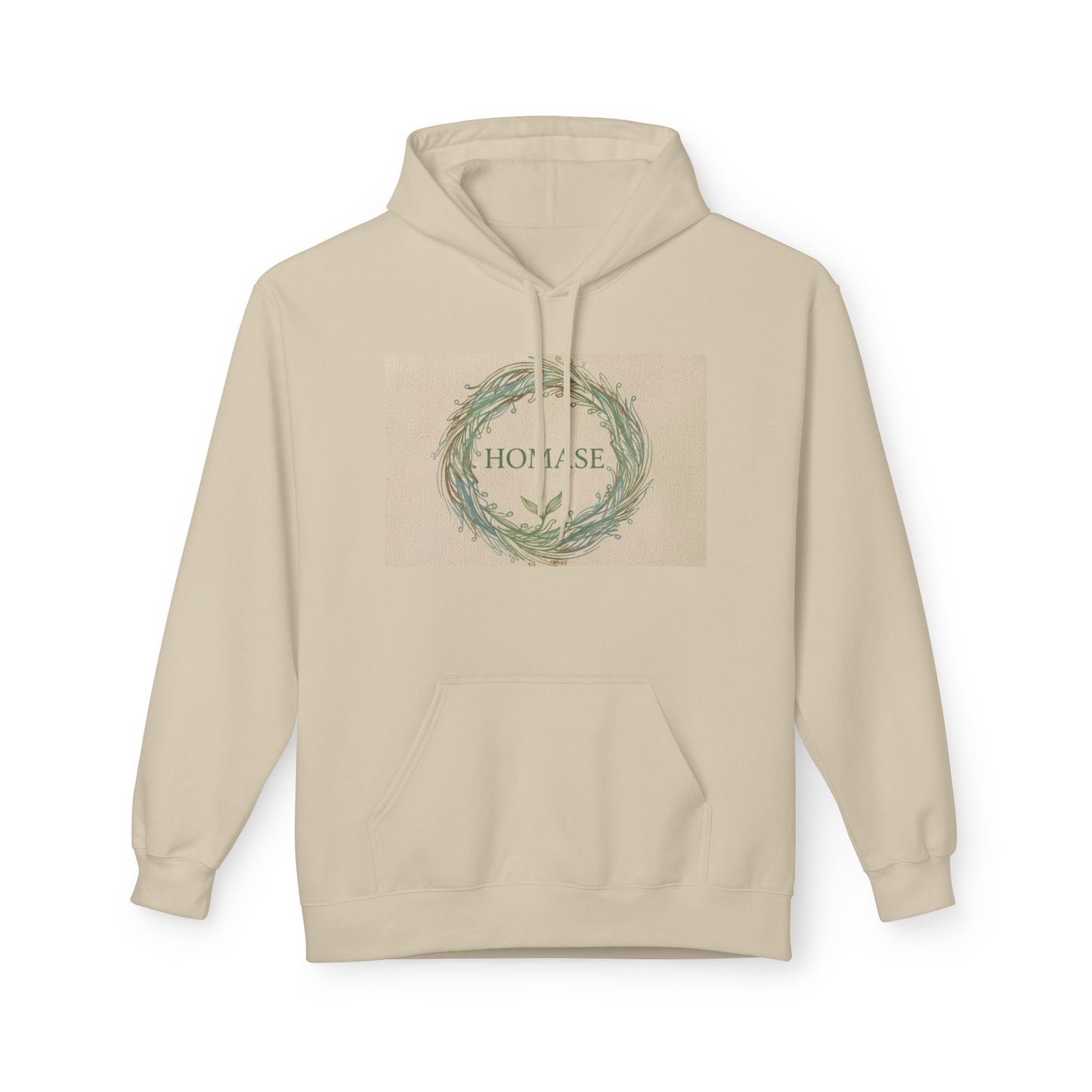 Cozy Unisex Fleece Hoodie with Nature Wreath Design