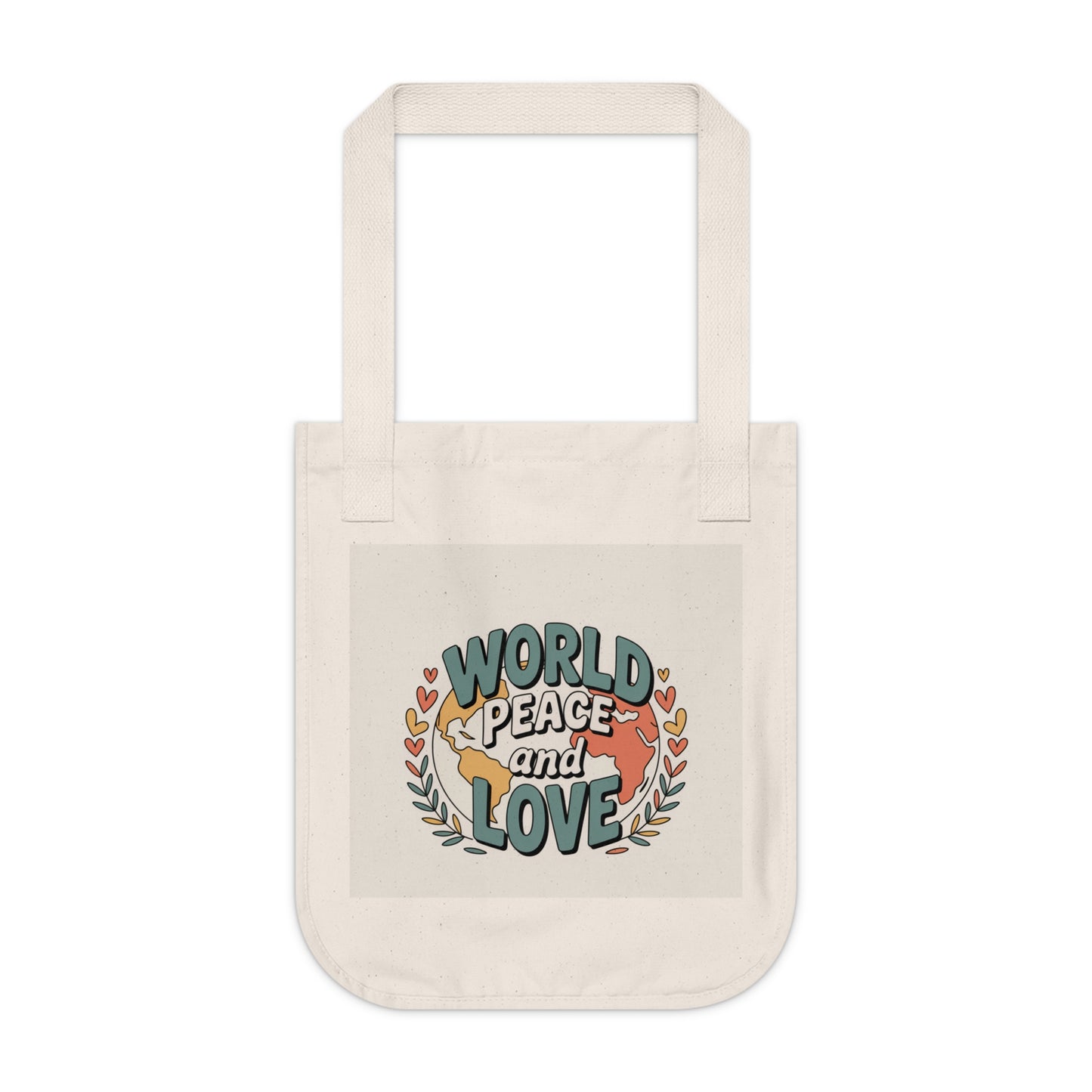 Eco-Friendly Organic Canvas Tote Bag - World Peace and Love Design
