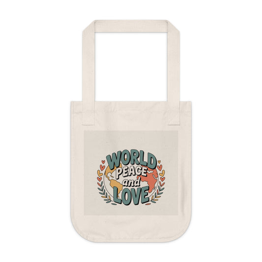 Eco-Friendly Organic Canvas Tote Bag - World Peace and Love Design