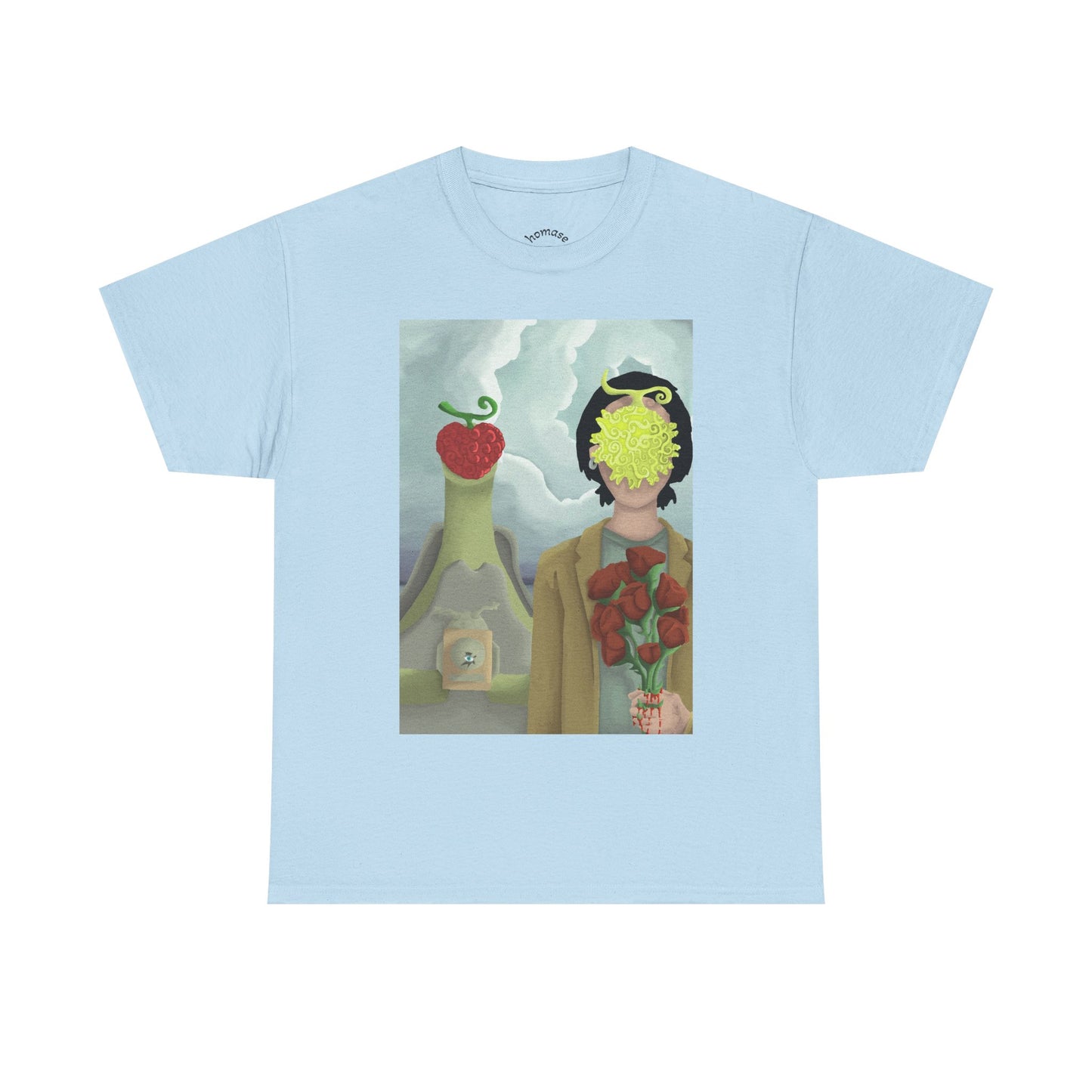 Surreal Floral Portrait T-Shirt — Artistic Apple & Flower Graphic Tee