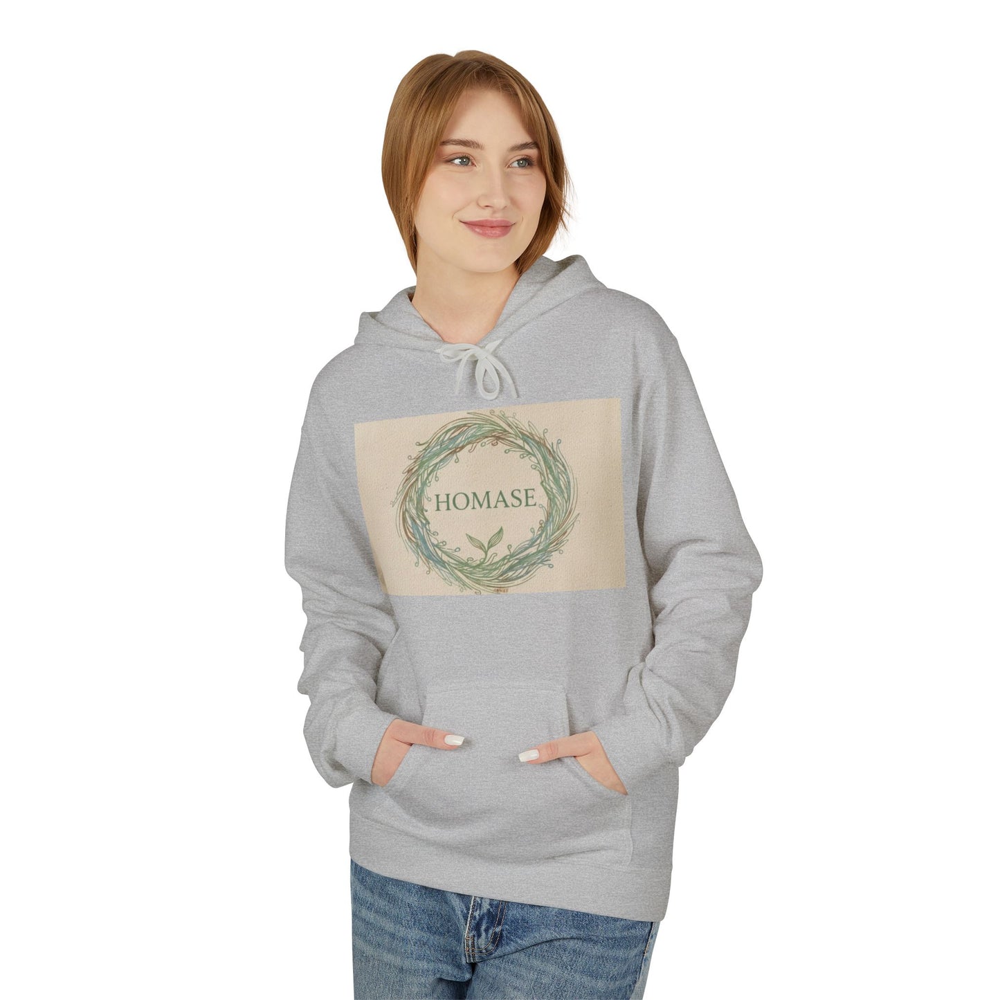 Cozy Unisex Fleece Hoodie with Nature Wreath Design